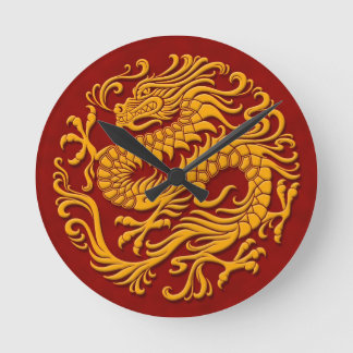 Traditional Yellow and Red Chinese Dragon Circle Round Clock