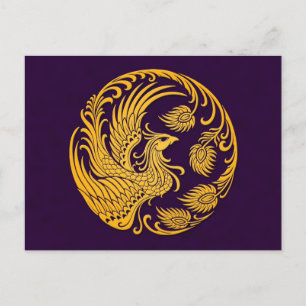 Traditional Yellow Phoenix Circle on Purple Postcard