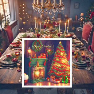 Traditionally Vintage style Christmas tree  Napkin