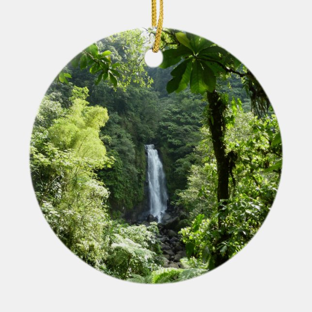 Trafalgar Falls Tropical Rainforest Photography Ceramic Ornament (Front)
