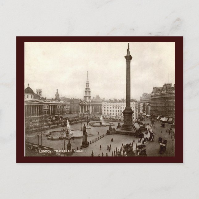 Trafalgar Square, London Vintage Postcard (Front)