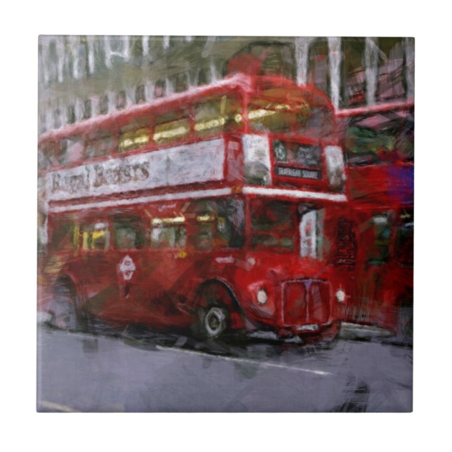 Trafalgar Square Red Double-decker Bus, London, UK Ceramic Tile (Front)
