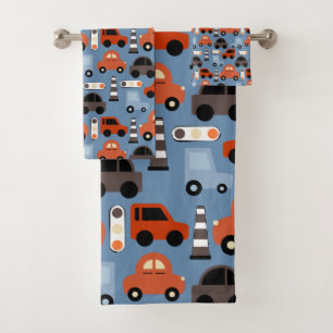 traffic cartoon cars bath towel set
