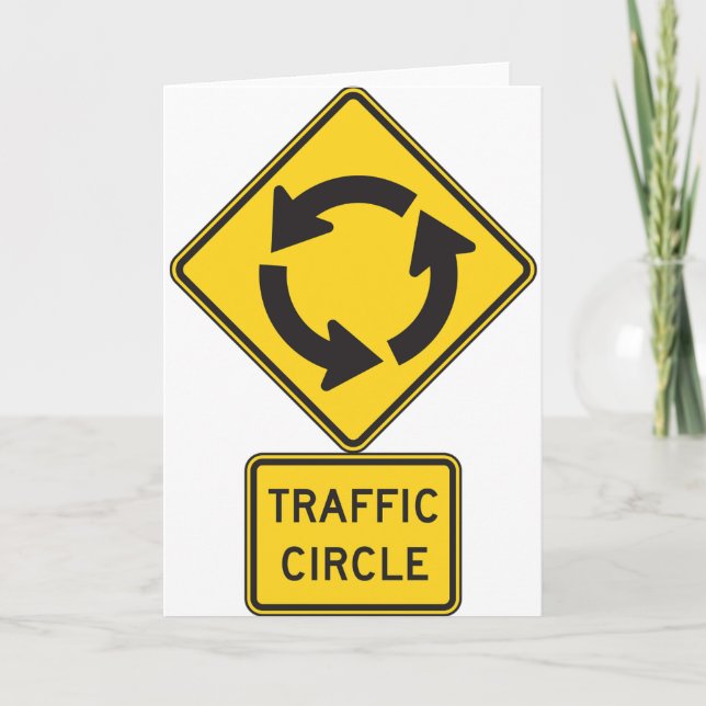 Traffic Circle Road Sign Yellow Diamond Card (Front)