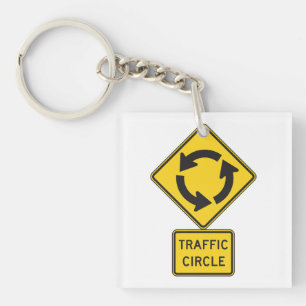 Traffic Circle Road Sign Yellow Diamond Key Ring
