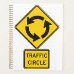 Traffic Circle Road Sign Yellow Diamond Planner<br><div class="desc">Organize your schedule and stay on track with this traffic circle road sign spiral planner. The cover features the bold yellow and black roundabout warning graphic, providing a professional and unique look for students, engineers, or busy professionals. This high quality notebook is perfect for jotting down notes, planning road trips,...</div>