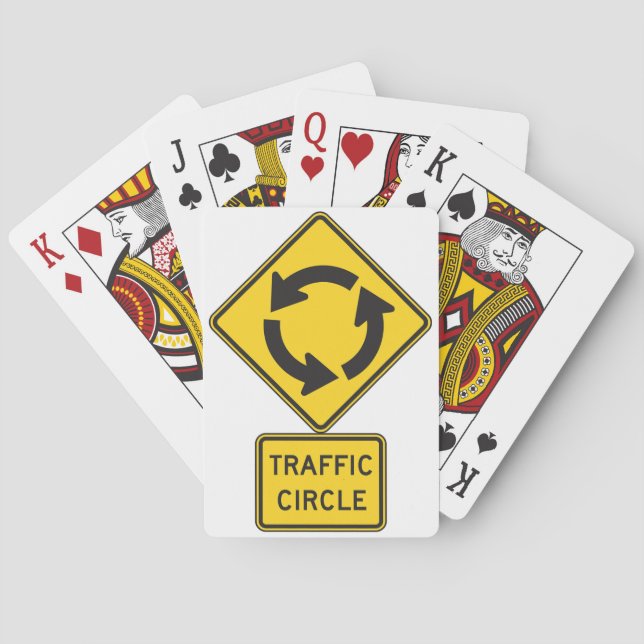 Traffic Circle Road Sign Yellow Diamond Playing Cards (Back)