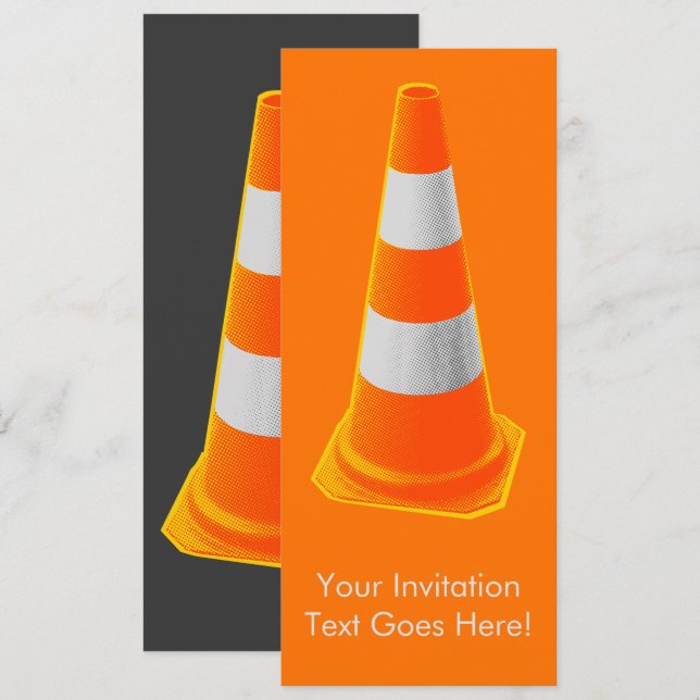 Traffic Cone with Grey Stripes Invitation (Front/Back)