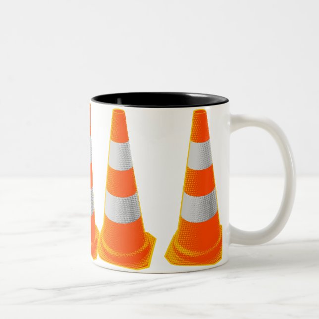 Traffic Cone with Grey Stripes Two-Tone Coffee Mug (Right)