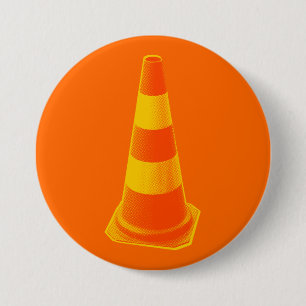 Traffic Cone with Yellow Stripes 7.5 Cm Round Badge