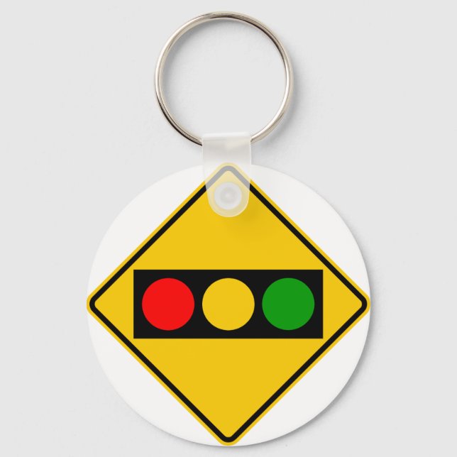 Traffic Light Ahead Highway Sign Key Ring (Front)