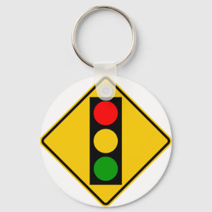 Traffic Light Ahead Highway Sign Key Ring