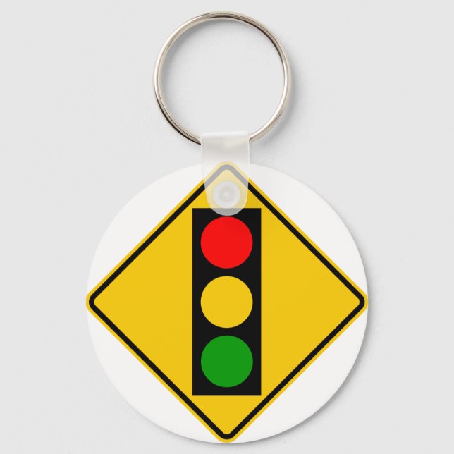 Traffic Light Ahead Highway Sign Key Ring (Front)