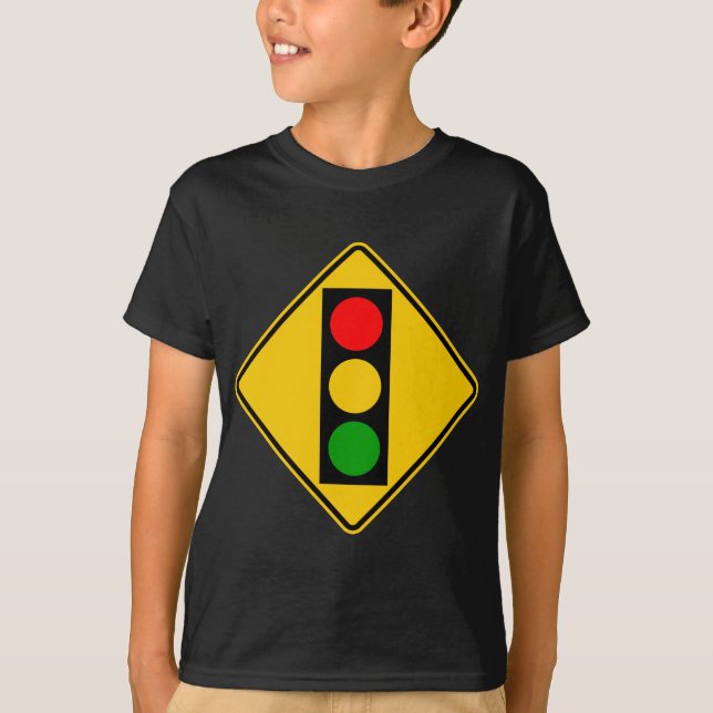 Traffic Light Ahead Highway Sign T-Shirt (Front)