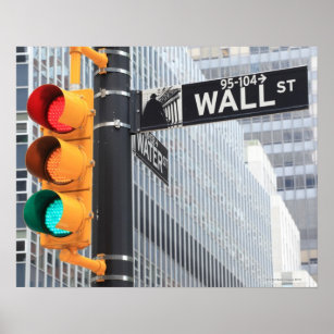 Traffic Light and Wall Street Sign