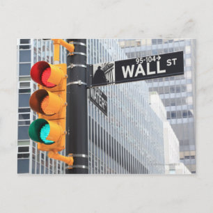 Traffic Light and Wall Street Sign Postcard