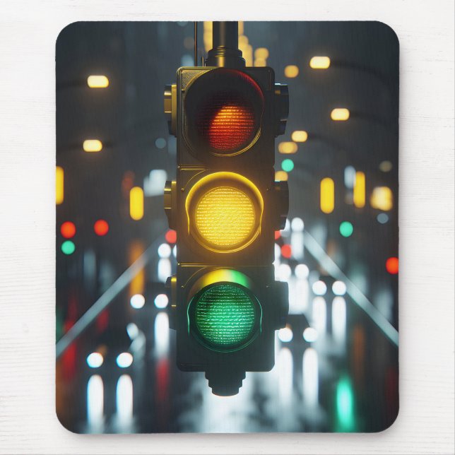 Traffic Light Glowing On City Street Mouse Pad (Front)