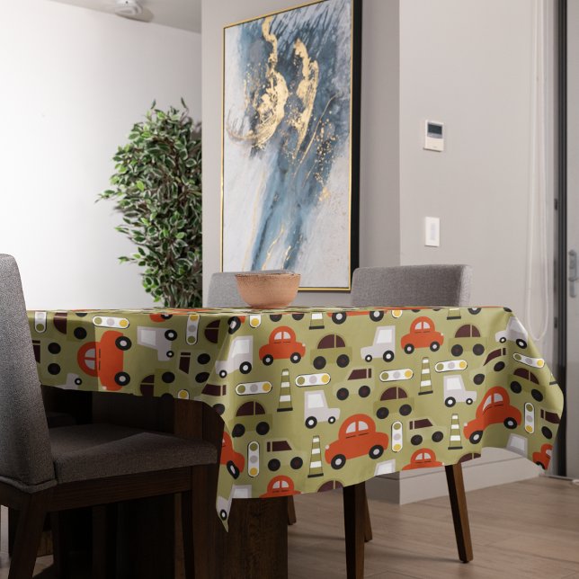 Traffic Lights Orange Cars Pattern Tablecloth (toy car tablecloth)