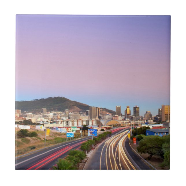 Traffic On Motorway To Cape Town, Western Cape Ceramic Tile (Front)