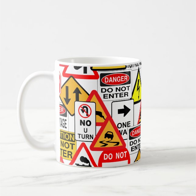 Traffic signs mug - choose style & colour (Left)
