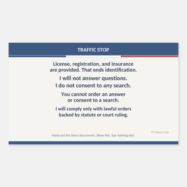 Traffic Stop Sticker, Glove Box Reminder Rectangular Sticker (Front)