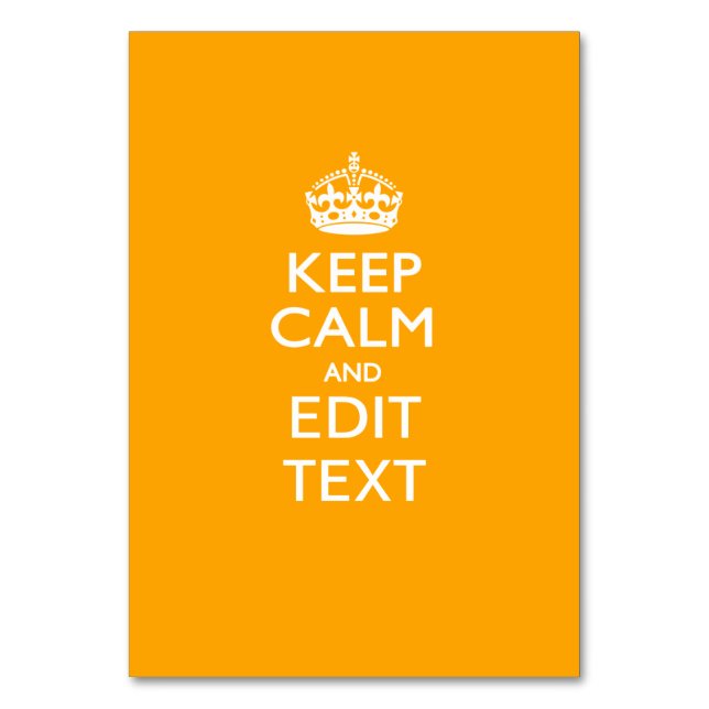 Traffic Yellow Background Keep Calm And Your Text Table Number (Front)