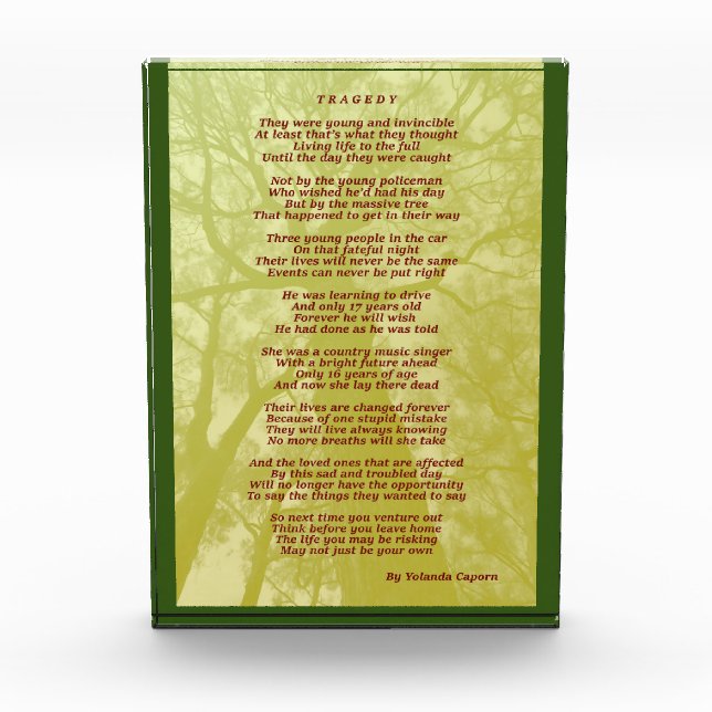 Tragedy Acrylic Block (Front)