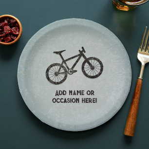 Trail Bike rugged steel look masculine birthday Paper Plate
