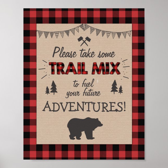 Trail mix Bar Sign Lumberjack table sign Birthday (Front)