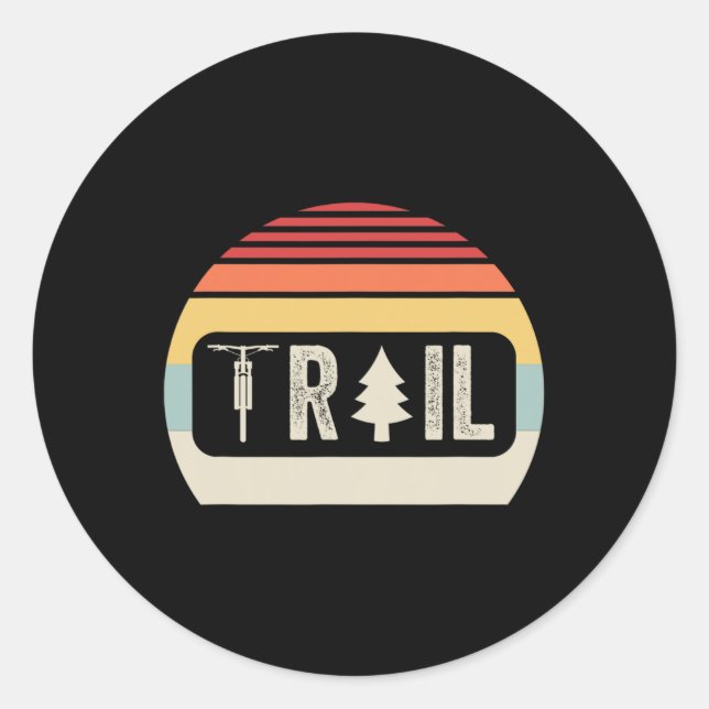 Trail Mountain Biking Retro Sunset  Classic Round Sticker (Front)