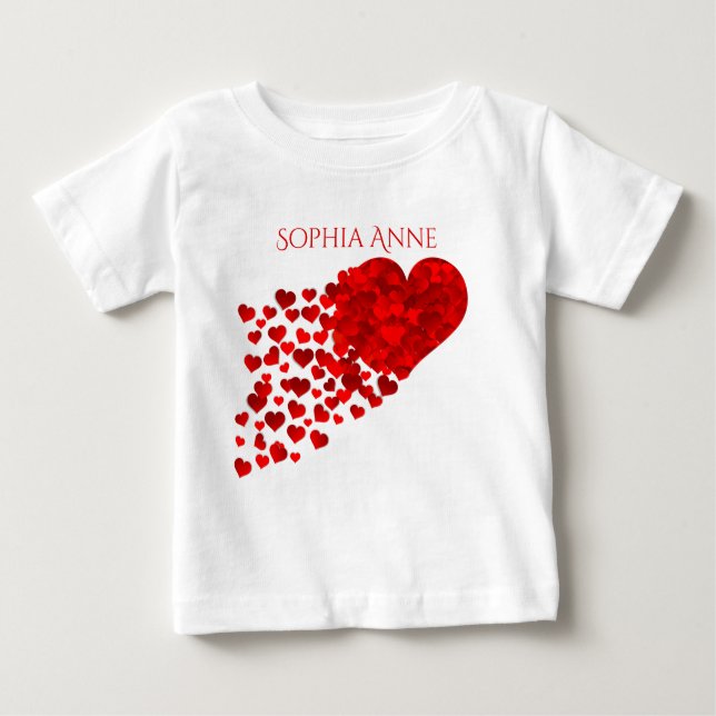 Trail of Confetti Hearts Personalised Baby T-Shirt (Front)