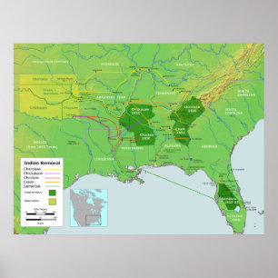 Trail of Tears Native American Relocation Map Poster
