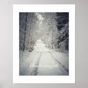 Trail through a snow-covered winter forest poster