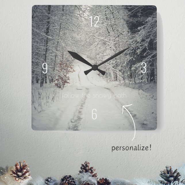 Trail through a snow-covered winter forest square wall clock (Creator Uploaded)