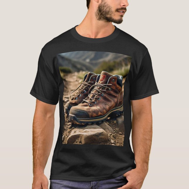 Trailblazer: Hiking Boots on Rugged Terrain T-Shir T-Shirt (Front)