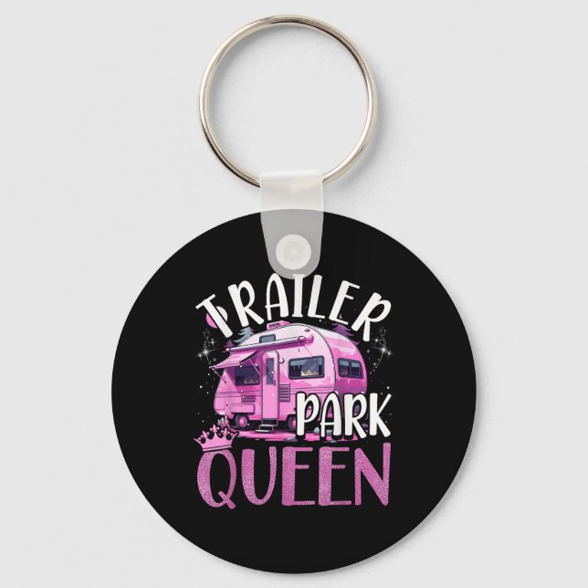 Trailer Park Queen Funny Camping Pink Trailer Cara Key Ring (Front)