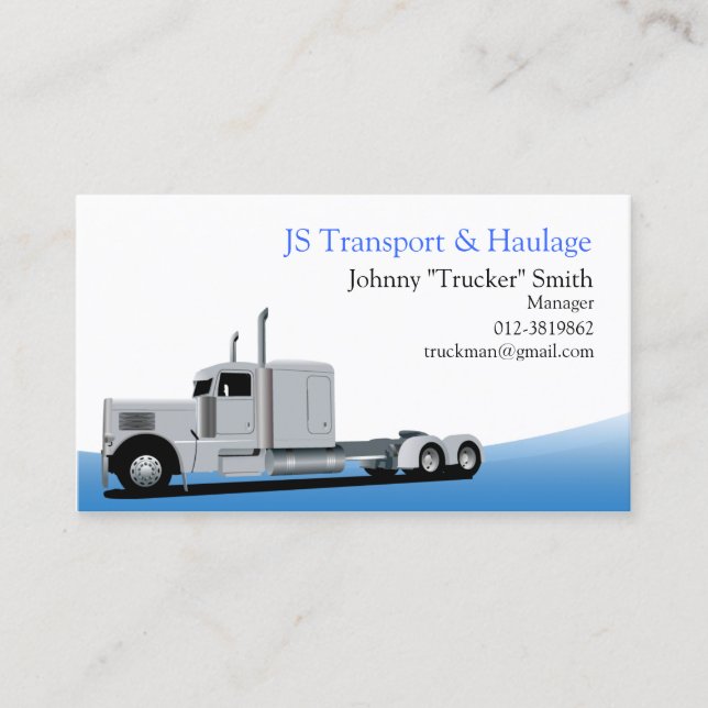 Trailer Truck Haulage Blue Business Card (Front)