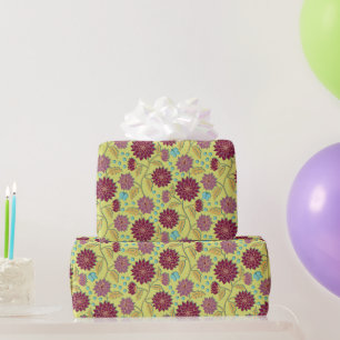 Trailing Dahlia Flower Red on Yellow Wrapping Paper