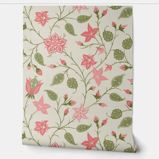 Trailing Floral - Paisley - Coral And Sage Green  Wallpaper