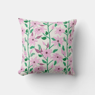 Trailing Pink Clematis Watercolor Floral Pattern Cushion