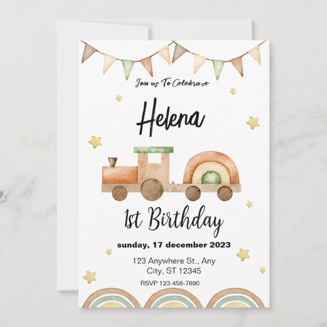 Train 1st Birthday invite (Front)