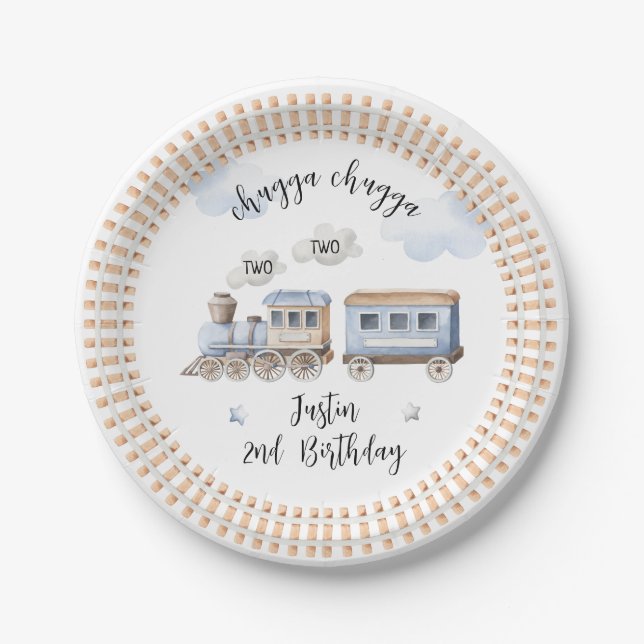 Train 2nd Birthday Chugga Two Two Paper Plates (Front)