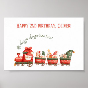 Train 2nd Birthday Watercolor Santa Party Express Poster