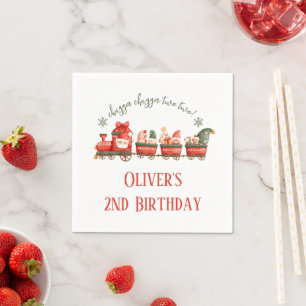 Train 2nd Birthday Watercolor Santas Party Express Napkin