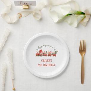 Train 2nd Birthday Watercolor Santas Party Express Paper Plate