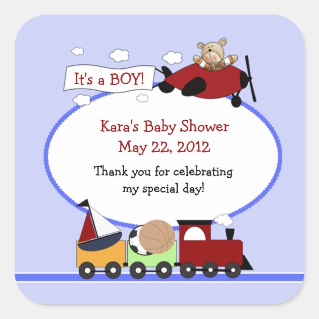 TRAIN AND AIRPLANE SQUARE Favour Sticker (Front)