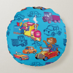 train and car for the boy round cushion