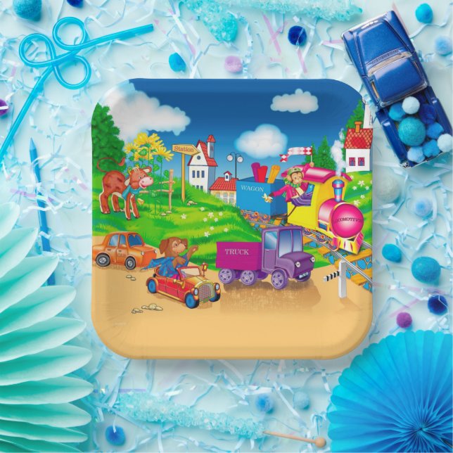 train and car paper plate (Party)