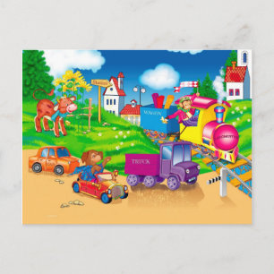 train and car postcard