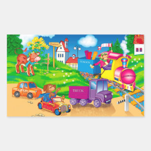 train and car rectangular sticker